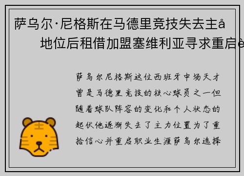 萨乌尔·尼格斯在马德里竞技失去主力地位后租借加盟塞维利亚寻求重启职业生涯 萨乌尔·尼格斯在马德里竞技失去主力地位后租借加盟塞维利亚寻求重启职业生涯